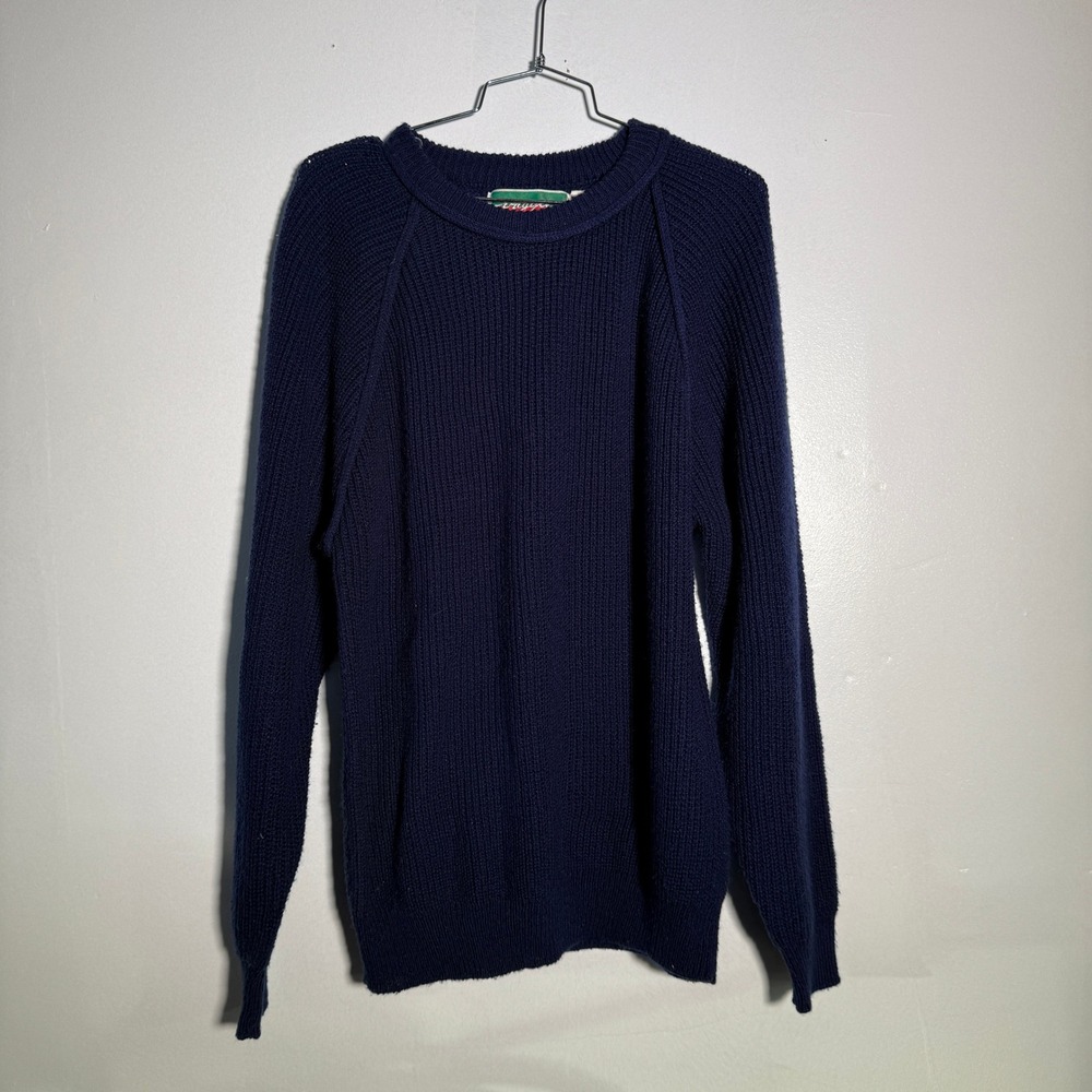Vintage Maggio Sweater Mens Medium Navy‎ Blue Shaker Knit Raglan Crewneck
